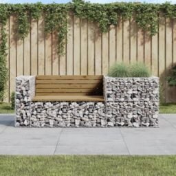 Berkfield Home Garden Bench with Gabion Basket Impregnated Wood Pine in Brown - thumbnail 1