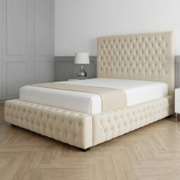 Living Comfort Bedz Countess Plush Velvet Upholstered Bed Slatted Base - 48Inch Headboard in Cream - Size: Small Double - thumbnail 1