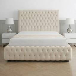 Living Comfort Bedz Countess Plush Velvet Upholstered Bed Slatted Base - 48Inch Headboard in Cream - Size: Small Double - thumbnail 2
