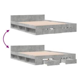 Berkfield Home Modern Bed Frame w/Drawers Frame Concrete Grey 135x190 cm Double - thumbnail 7
