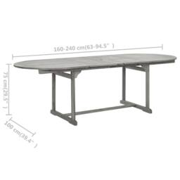 Berkfield Home Durable Garden Dining Table (160-240)x100x75 cm Solid Acacia Wood in Grey - thumbnail 9