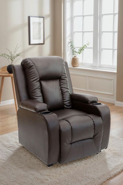 More4Homes Oscar Pushback Recliner Bonded Leather w Cupholders Chair in Brown - image 1