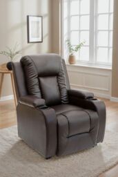 More4Homes Oscar Pushback Recliner Bonded Leather w Cupholders Chair in Brown
