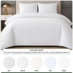 Grace Premium Satin Stripe Duvet Cover Set Soft Breathable Bedding in White - Size: Super King - thumbnail 7