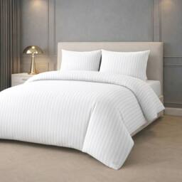Grace Premium Satin Stripe Duvet Cover Set Soft Breathable Bedding in White - Size: Super King - thumbnail 9
