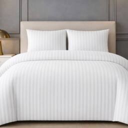 Grace Premium Satin Stripe Duvet Cover Set Soft Breathable Bedding in White - Size: Super King - thumbnail 2