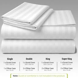 Grace Premium Satin Stripe Duvet Cover Set Soft Breathable Bedding in White - Size: Super King - thumbnail 6