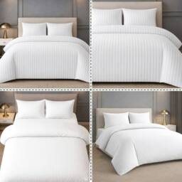 Grace Premium Satin Stripe Duvet Cover Set Soft Breathable Bedding in White - Size: Super King - thumbnail 8