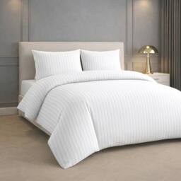 Grace Premium Satin Stripe Duvet Cover Set Soft Breathable Bedding in White - Size: Super King - thumbnail 3
