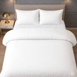 Grace Premium Satin Stripe Duvet Cover Set Soft Breathable Bedding in White - Size: Super King - thumbnail 4