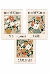 ARTZE Set of 3 Flower Market Paris Exhibition in Neutral Colours Art Posters in Medium Beige - Size: W50 cm x H70 cm - thumbnail 1