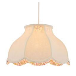 Happy Homewares Cream Victorian Lamp Shade with Scallop Edges & Floral Inner Lining - Size: 14 inches - thumbnail 2