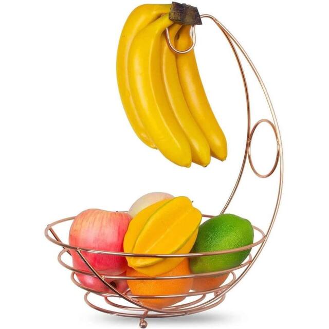 NESTLUNE Large Fruit Bowl Holder with Banana Hanger Hook in Rose Gold - image 1