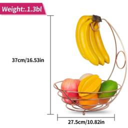 NESTLUNE Large Fruit Bowl Holder with Banana Hanger Hook in Rose Gold - thumbnail 2