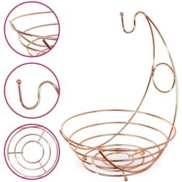 NESTLUNE Large Fruit Bowl Holder with Banana Hanger Hook in Rose Gold - thumbnail 6