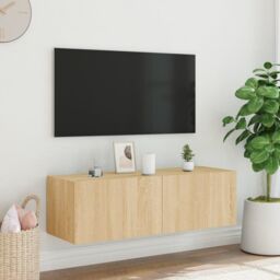 Berkfield Home TV Wall Cabinet with LED Lights Sonoma Oak 100x35x31 cm in Brown - Size: 100 x 35 x 31 cm - thumbnail 6