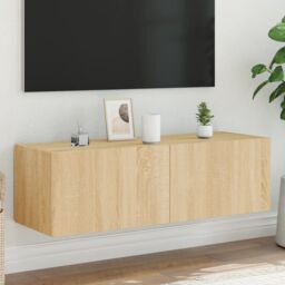 Berkfield Home TV Wall Cabinet with LED Lights Sonoma Oak 100x35x31 cm in Brown - Size: 100 x 35 x 31 cm - thumbnail 1