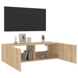 Berkfield Home TV Wall Cabinet with LED Lights Sonoma Oak 100x35x31 cm in Brown - Size: 100 x 35 x 31 cm - thumbnail 8