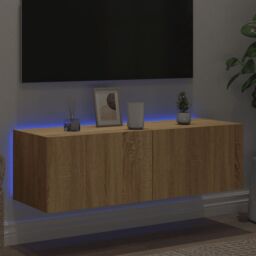 Berkfield Home TV Wall Cabinet with LED Lights Sonoma Oak 100x35x31 cm in Brown - Size: 100 x 35 x 31 cm - thumbnail 4