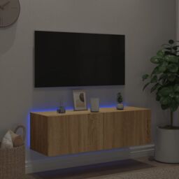 Berkfield Home TV Wall Cabinet with LED Lights Sonoma Oak 100x35x31 cm in Brown - Size: 100 x 35 x 31 cm - thumbnail 5