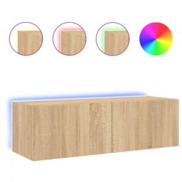 Berkfield Home TV Wall Cabinet with LED Lights Sonoma Oak 100x35x31 cm in Brown - Size: 100 x 35 x 31 cm - thumbnail 2