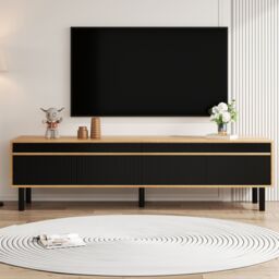 Matteo Modern Black & Natural Wood Effect TV Unit with Push-Open Doors - thumbnail 8