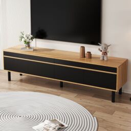 Matteo Modern Black & Natural Wood Effect TV Unit with Push-Open Doors - thumbnail 4