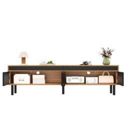 Matteo Modern Black & Natural Wood Effect TV Unit with Push-Open Doors - thumbnail 2