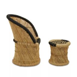 Orsina Comfortable Natural & Grey Chair & Stool, Handwoven Rattan Design Armchair, Bamboo Chair in Black - thumbnail 3