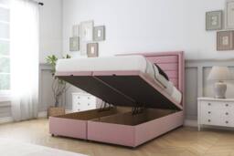 "Comfort Beds Anna Plush Ottoman Bed Set With 54"" Floor Standing Headboard in Pink - Size: King" - thumbnail 2