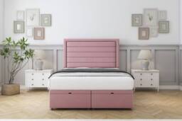 "Comfort Beds Anna Plush Ottoman Bed Set With 54"" Floor Standing Headboard in Pink - Size: King"