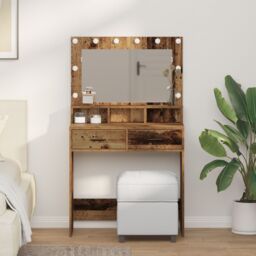 Berkfield Home Dressing Table with LED Lights - Rustic Wood - 79x41x135 cm in Brown - Size: 79 x 41 x 135 cm - thumbnail 1