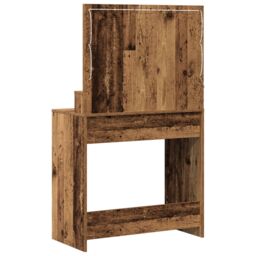 Berkfield Home Dressing Table with LED Lights - Rustic Wood - 79x41x135 cm in Brown - Size: 79 x 41 x 135 cm - thumbnail 7