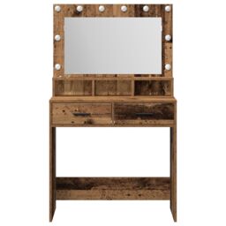Berkfield Home Dressing Table with LED Lights - Rustic Wood - 79x41x135 cm in Brown - Size: 79 x 41 x 135 cm - thumbnail 5
