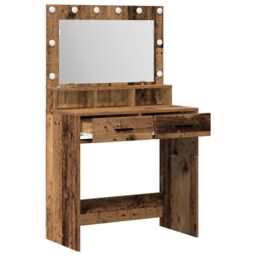 Berkfield Home Dressing Table with LED Lights - Rustic Wood - 79x41x135 cm in Brown - Size: 79 x 41 x 135 cm - thumbnail 4