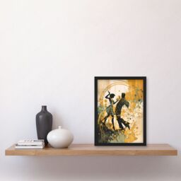 Artery8 Young Couple Dancing to Swing Music at a Club Modern Watercolour Painting Artwork Framed Wall Art Print A4 in Black - thumbnail 2