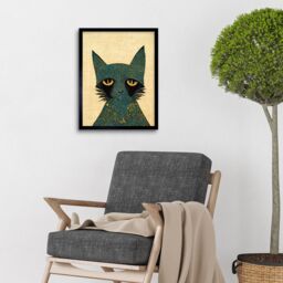 "Artery8 Wall Art Print William Morris Style Floral Blue Cat Art Framed in Black - Size: W12"" x H16""" - thumbnail 2