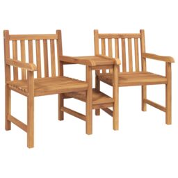 Berkfield Home Outdoor Chairs with Shelf Geometric with Storage Brown Solid teak wood - thumbnail 2