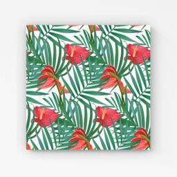 "Warren Reed - Designer Tropical Flowers & Palm Leaves Canvas in Green - Size: W16"" x H16""" - thumbnail 1