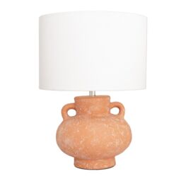ValueLights Theo Linen Drum Lamp Shade Terracotta Vase Hand Finished Table Lamp - thumbnail 2