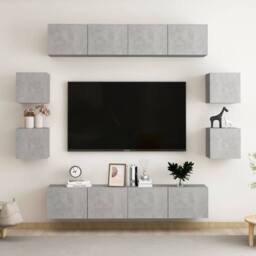 Berkfield Home 8 Piece TV Cabinet Set Concrete Grey Engineered Wood - thumbnail 1
