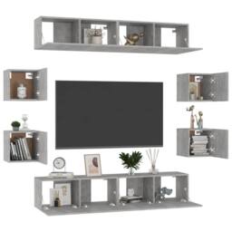 Berkfield Home 8 Piece TV Cabinet Set Concrete Grey Engineered Wood - thumbnail 3