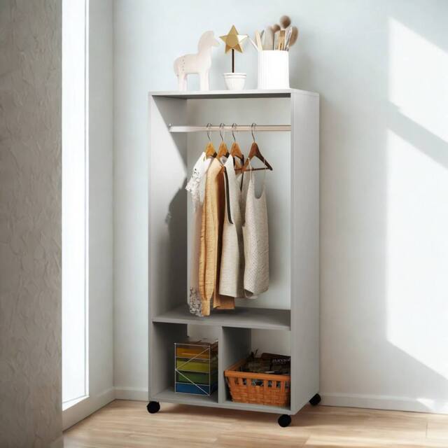 Pirlo Plush Open Wardrobe Clothes Rail With Storage Shelves on Wheels Grey - image 1