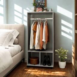 Pirlo Plush Open Wardrobe Clothes Rail With Storage Shelves on Wheels Grey - thumbnail 2