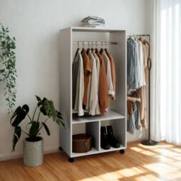 Pirlo Plush Open Wardrobe Clothes Rail With Storage Shelves on Wheels Grey - thumbnail 3