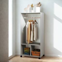 Pirlo Plush Open Wardrobe Clothes Rail With Storage Shelves on Wheels Grey