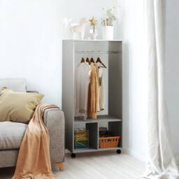 Pirlo Plush Open Wardrobe Clothes Rail With Storage Shelves on Wheels Grey - thumbnail 4
