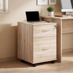 STILVORA Two-Drawer Filing Cabinet with Wheels & Brakes in Light Oak