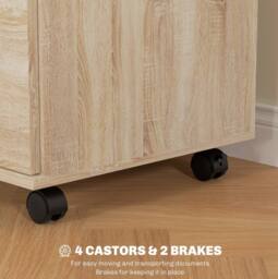 STILVORA Two-Drawer Filing Cabinet with Wheels & Brakes in Light Oak - thumbnail 6
