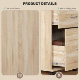 STILVORA Two-Drawer Filing Cabinet with Wheels & Brakes in Light Oak - thumbnail 7